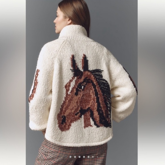 RARE Anthropologie Pilcro Western Horse Graphic Cardigan Sweater size S EUC - Picture 2 of 6